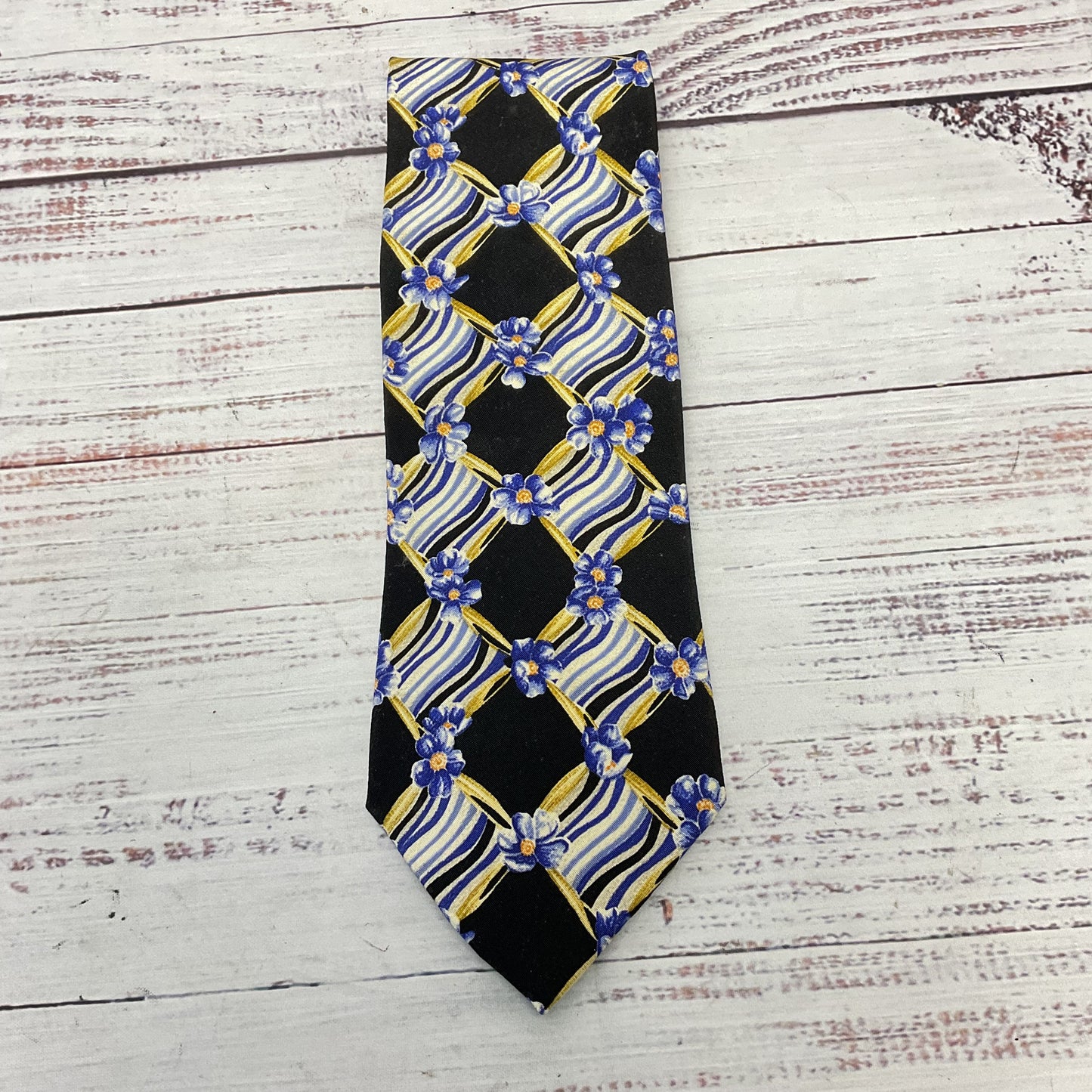 Hugo Boss Black Blue Floral Flowers 100% Silk Tie - Size 58"L 4"W