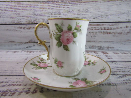 Gerard, Dufraisseix & Abbot Pink Rose Demitasse Cup & Saucer Set of 4