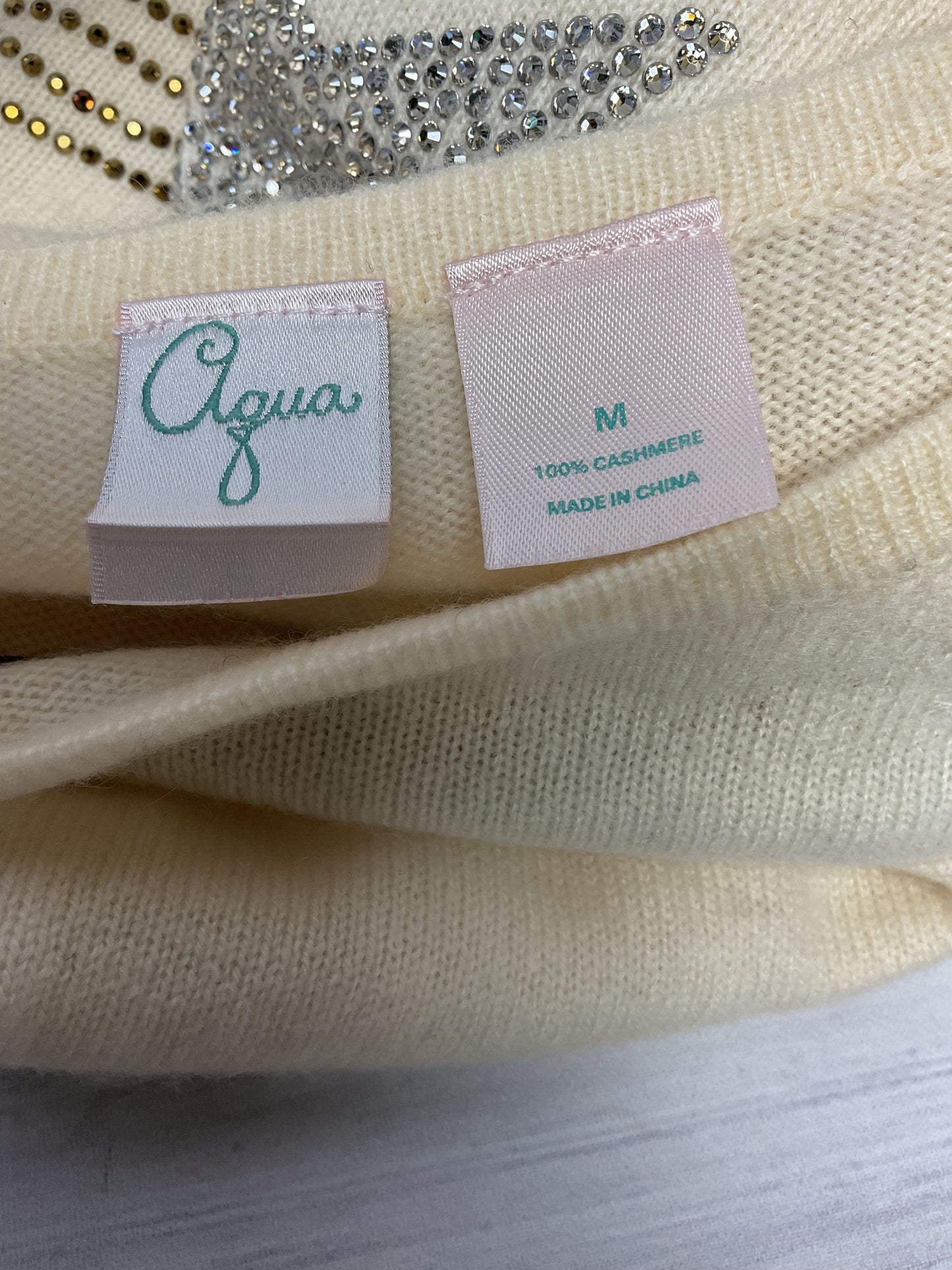Aqua Rhinestone Star Wings Cashmere Knit Sweater - Size M