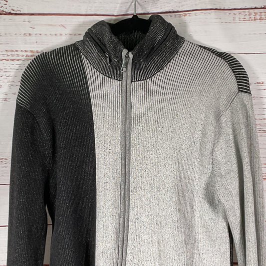 ARMANI EXCHANGE A/X Men's Gray Black Knit Cable Zip Up Cardigan Sweater- SZ L