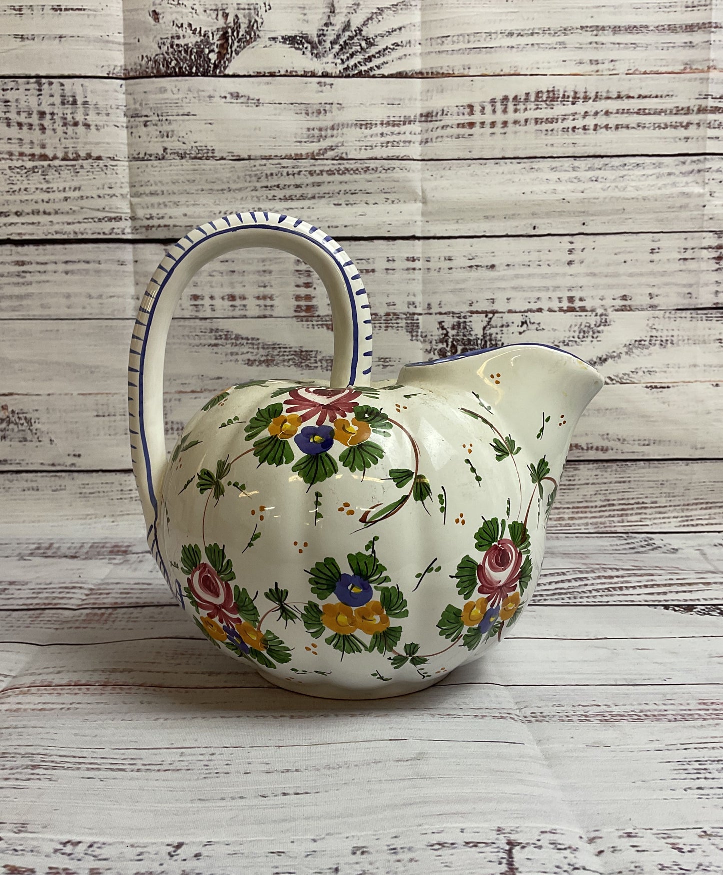 Floral Vintage Hand Made Italian Pitcher Signed