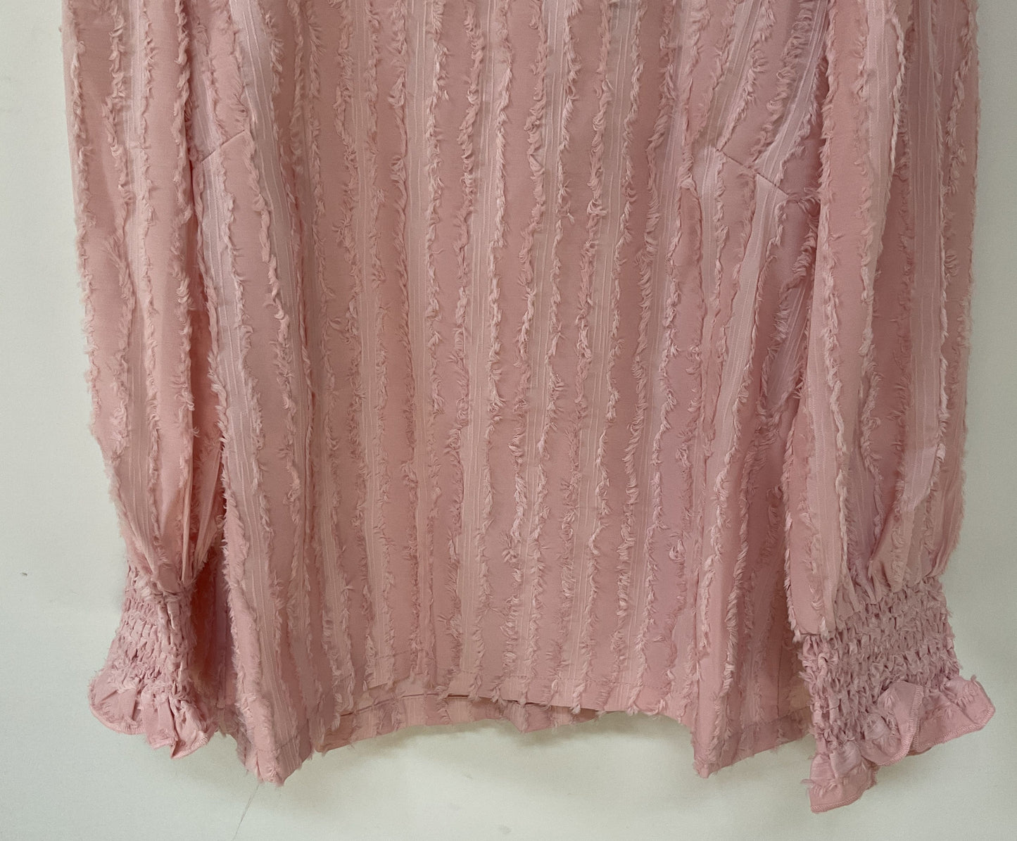Buru Women's Pink Blush Fringe Long Sleeve Mod Top Blouse Size XS