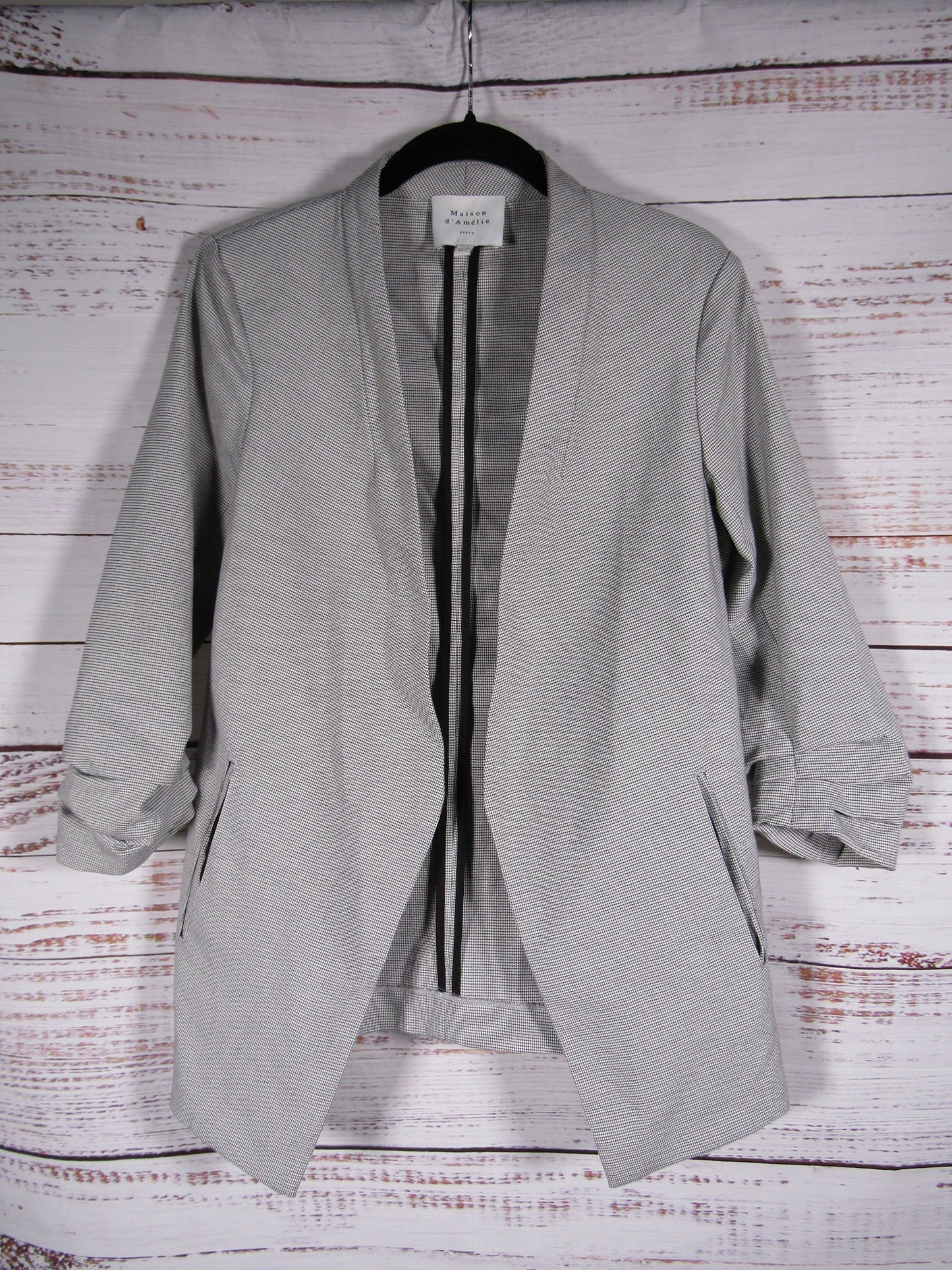 Maison d' Amelie Women's Black & White Gingham Plaid Blazer Jacket Size S