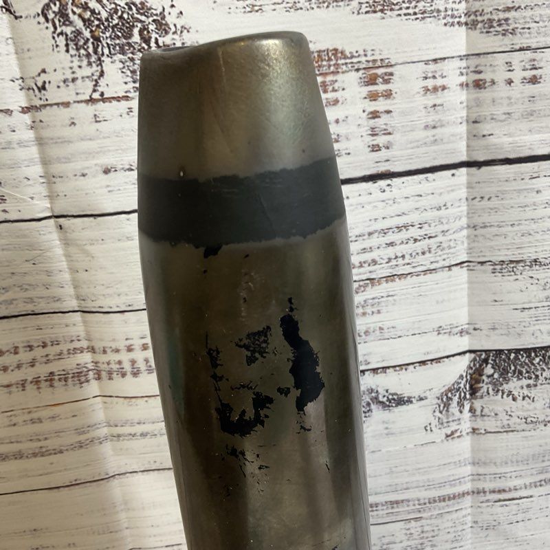 Signed VTG. ADAM AARONSON Studio Glass Metallic Gun Gray Tube Vase- 13.5"