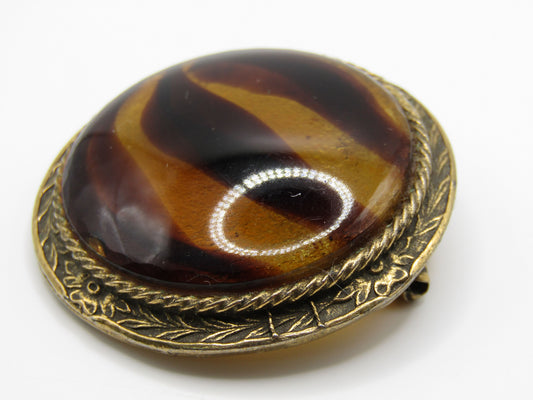 Vintage Original by Roberts Floral Zebra Print Glass Brooch Pin