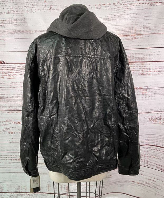 Levi's Faux Leather Lined Double Zip Hooded Jacket Black XXL