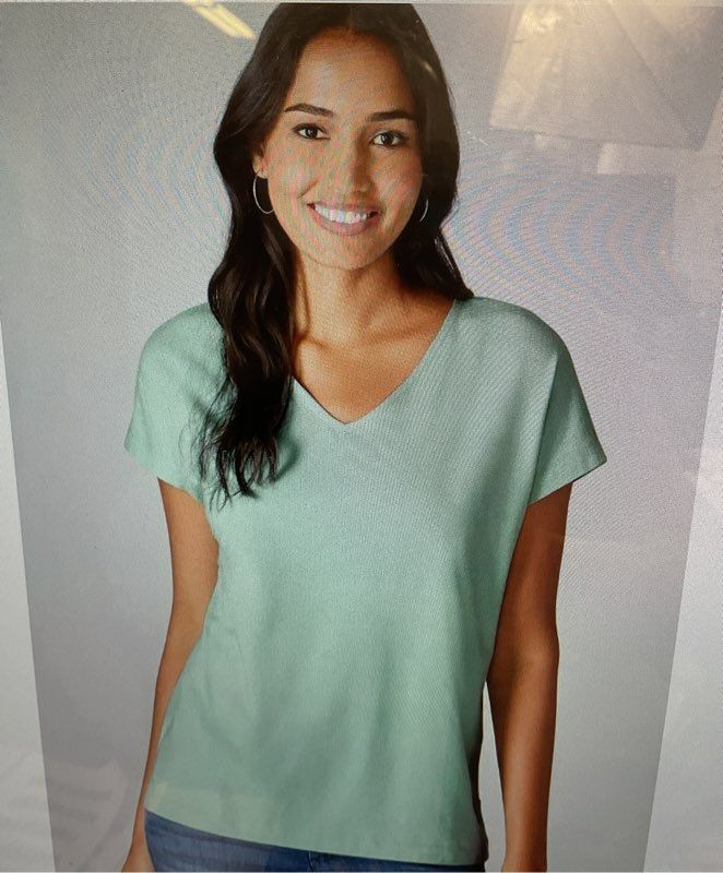 NWT Women's J Jill Luxe Supima V-Neck Easy Tee Seaglass Size XLP