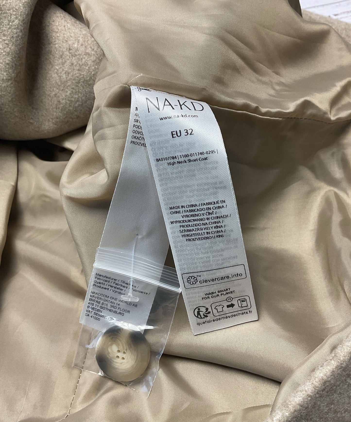 Na-Kd High Neck Short Button Up Coat Jacket - Size 32EU