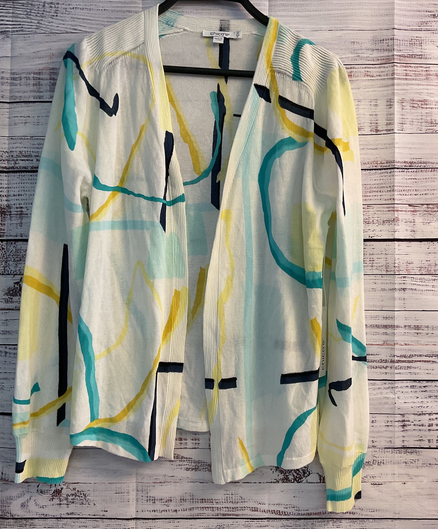 NWT Women's Chicos White Print Open Front Cardigan Size S