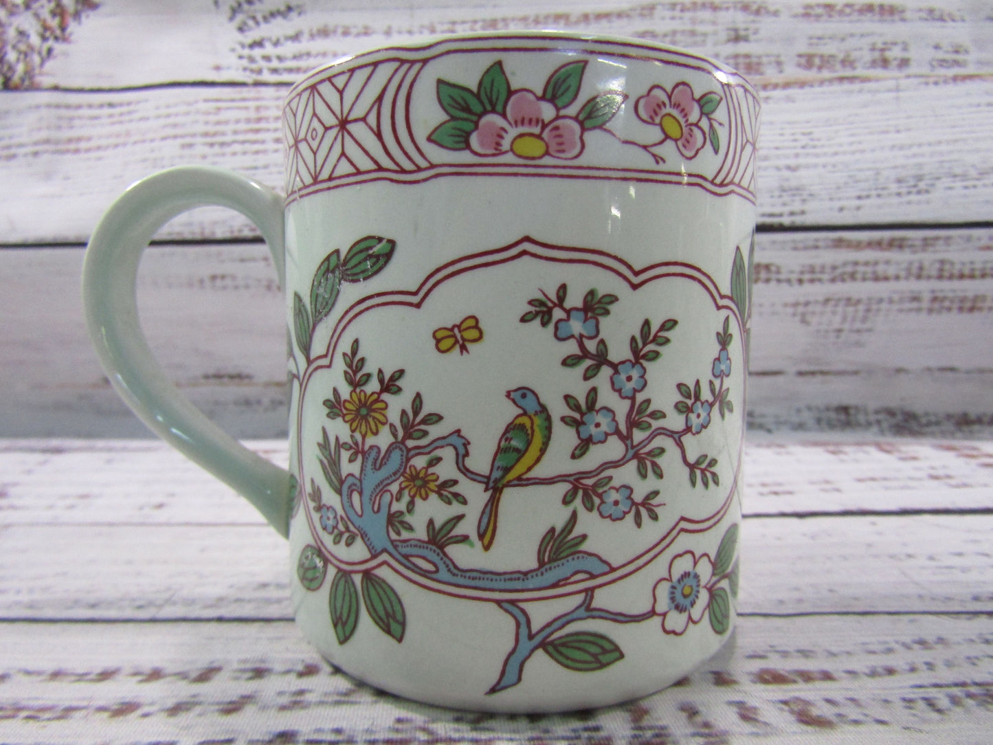 Adams Singapore Bird Floral Bird Motif Ironstone Mugs Made in England Set of 6