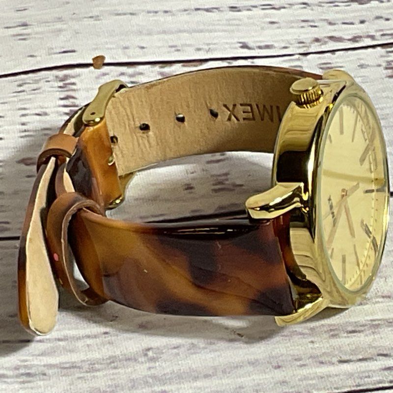 TIMEX T2P237 Women's Gold Tone Tortoise Band Watch- NEEDS BATTERY