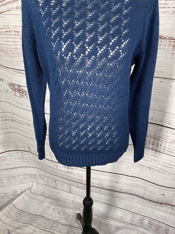 Vintage Pendleton Woolin Mills Virgin Wool Pointelles Knit Blue Pullover Size S