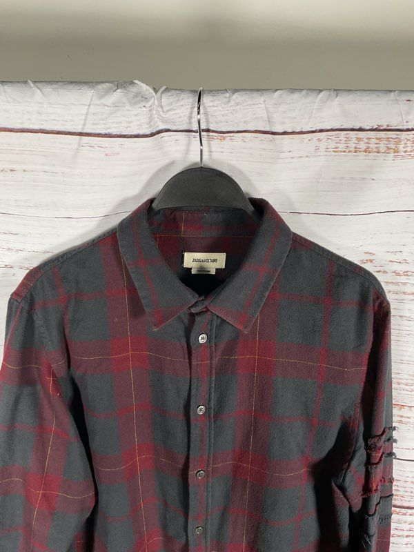 Men's Zadig & Voltaire Stan Flannel Plaid Red & Black Button Up Long Sleeve M