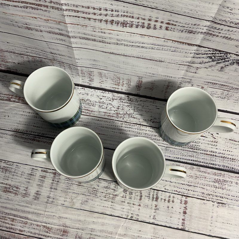 Set Of 4 Williams Sonoma Macneill Tartan Blue/Green Plaid 4" Tea Coffee Mugs