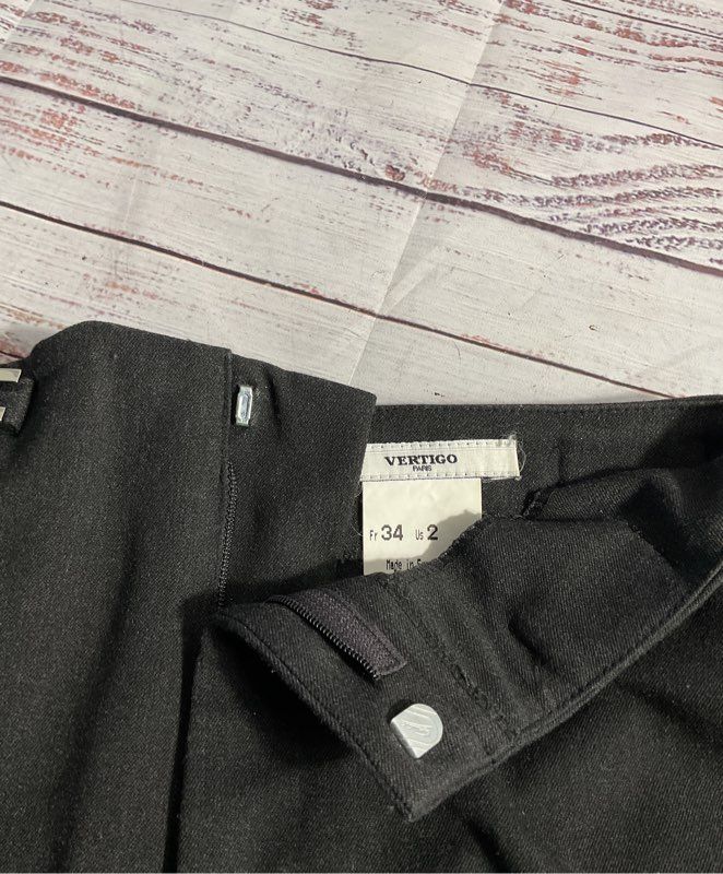 Vertigo Paris Women's Silver Metal Logo Black Dress Pants Size 2 US France
