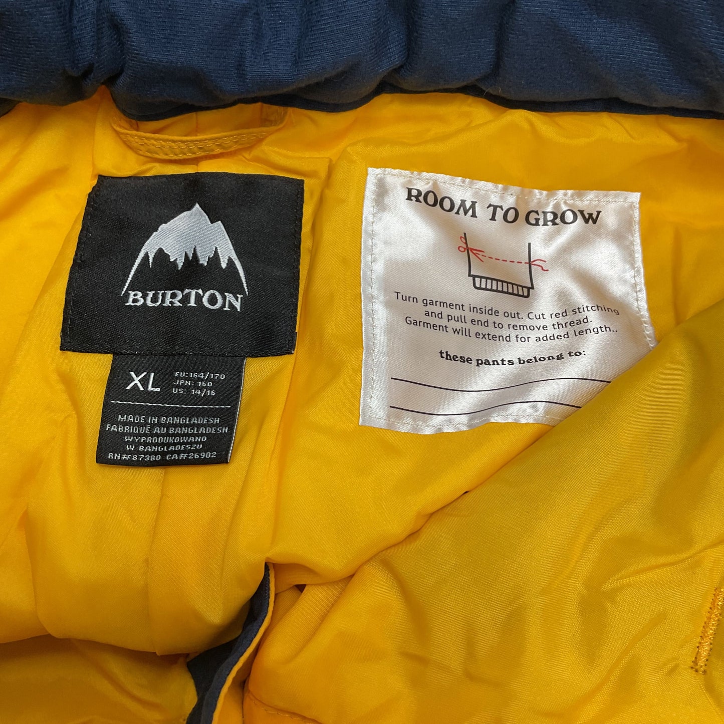 Burton Barnstorm Yellow Ski Children's Pants - Size XL 160/69