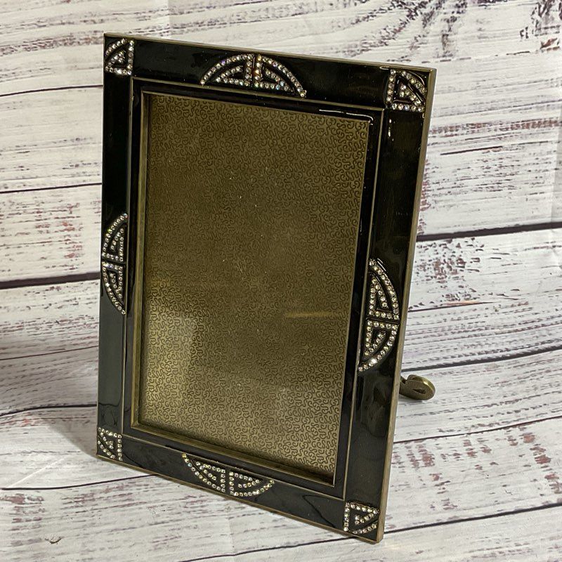 VTG. COSMO Collection Brass Enamel & Rhinestone 5.5" x 3.5" Picture Frame