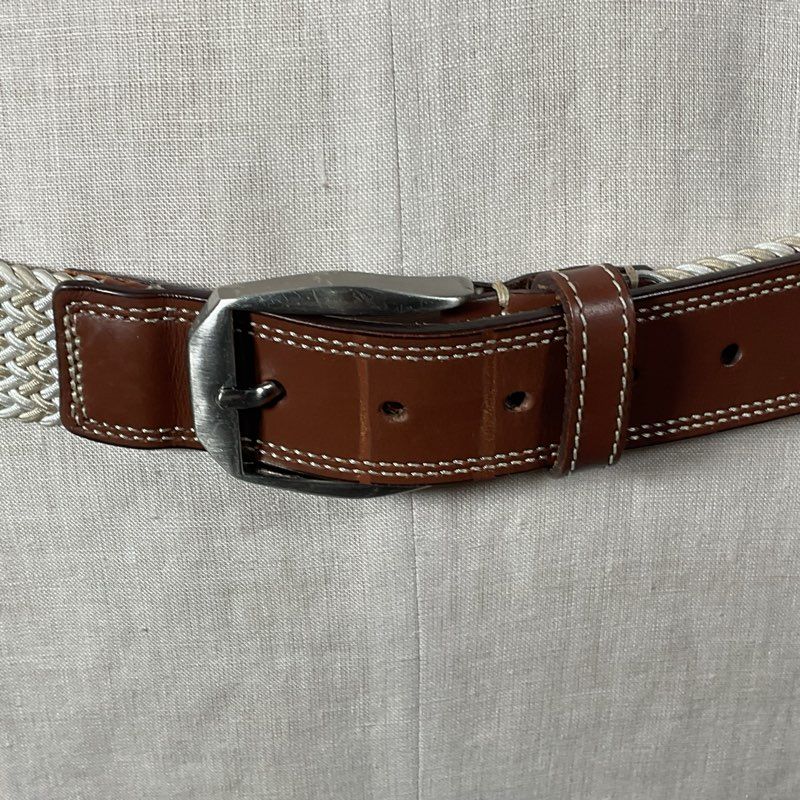 Martin Dingman Woven Elastic Leather Brushed Nickel Buckle Western Belt 38/95