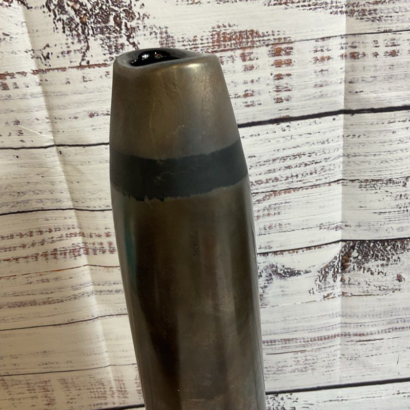 Signed VTG. ADAM AARONSON Studio Glass Metallic Gun Gray Tube Vase- 13.5"