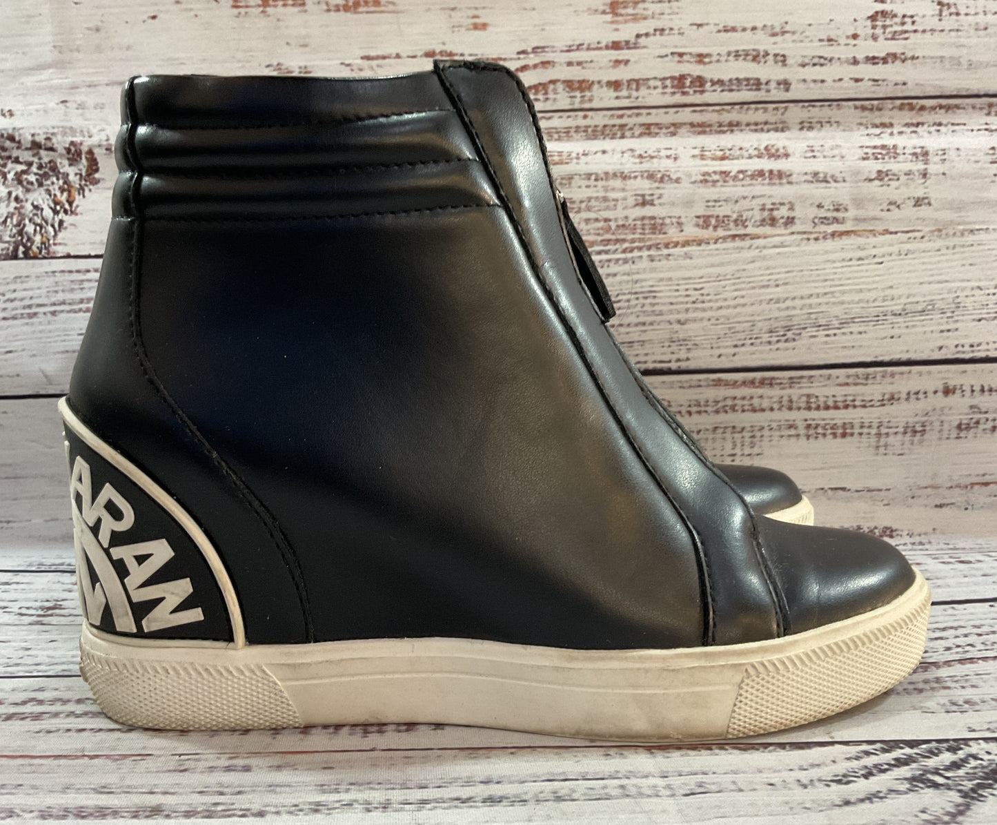 Donna Karan Women's Black Faux Leather Wedge Sneakers Size 6
