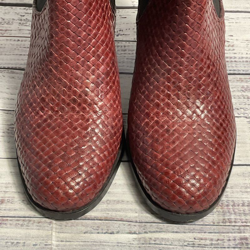 Stephane Kelian Burgundy Woven Leather Pump Heel Ankle Boot Women's 7.5 US/38 EU