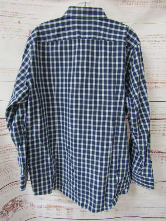 Hugo Boss Mabel Men's Blue Plaid Long Sleeve Shirt Size 17.5