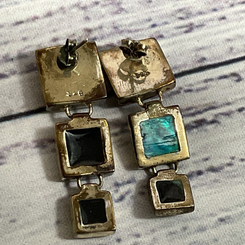 Sterling Silver & Resin Dangle Linked 1.5" Earrings- 6.89g