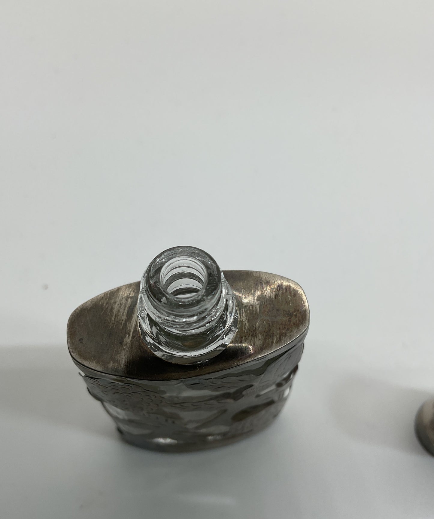 VTG./ANTIQUE Mexico Sterling Silver Overlay 2.5" Mini Perfume Bottle Flask
