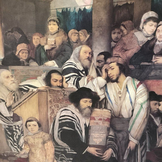After MAURYCY GOTTLIEB "Jews Praying in Synagogue Yom Kippur" Print