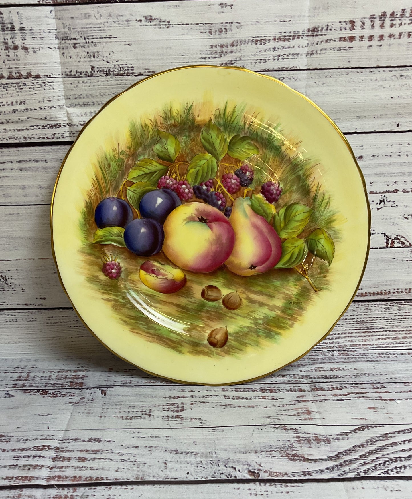 Set Of Two Aynsley Bone China England Decorative Fruit Orchard Plate