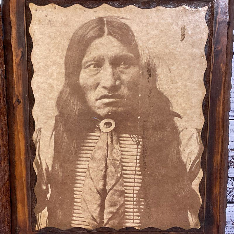 Set of 2 VTG. Chief Low Dog Lakota Oglala Sioux Prints on Wood Frames