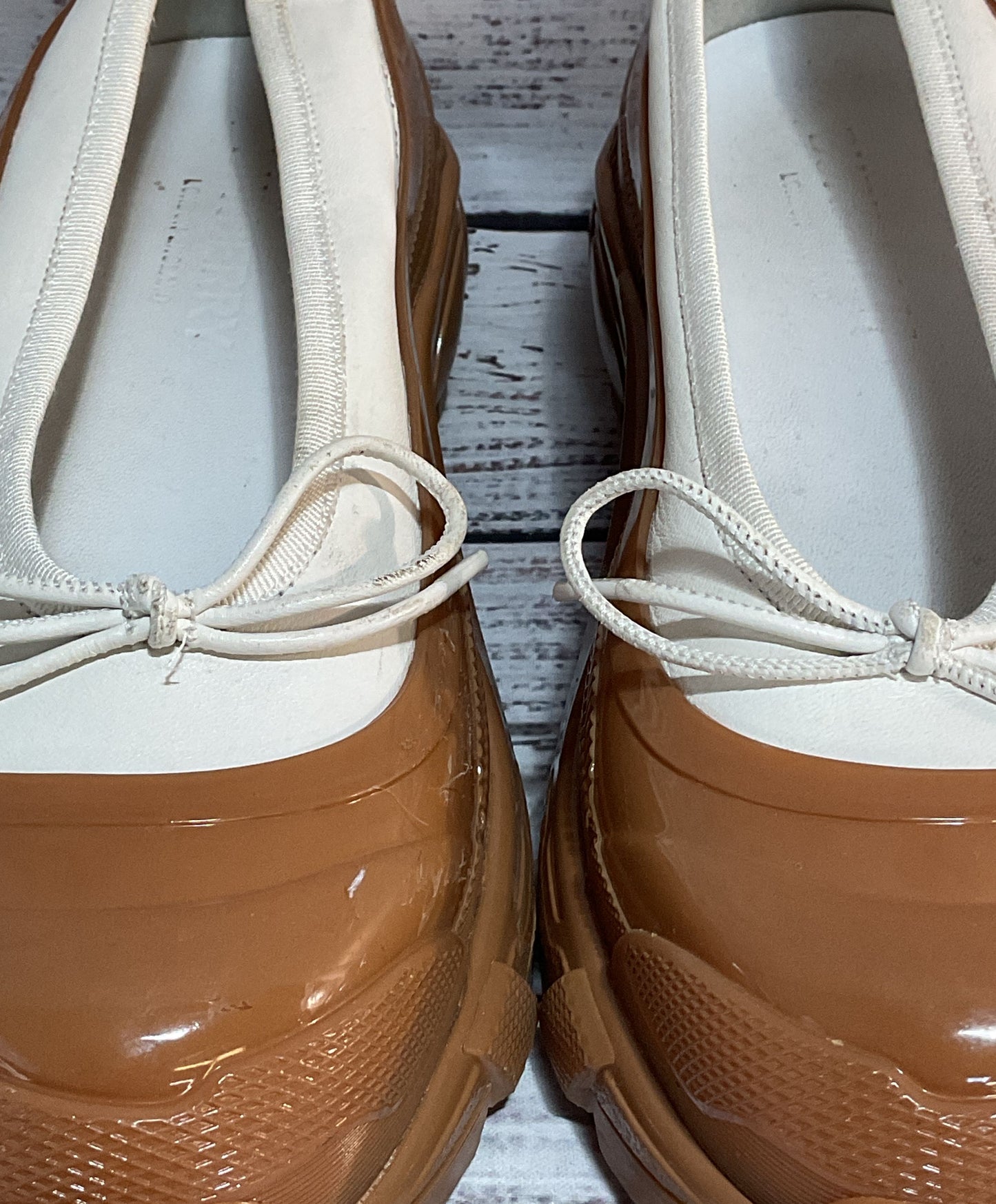 Burberry Leather Linford Rubber Platform Ballet Flats White 8.5
