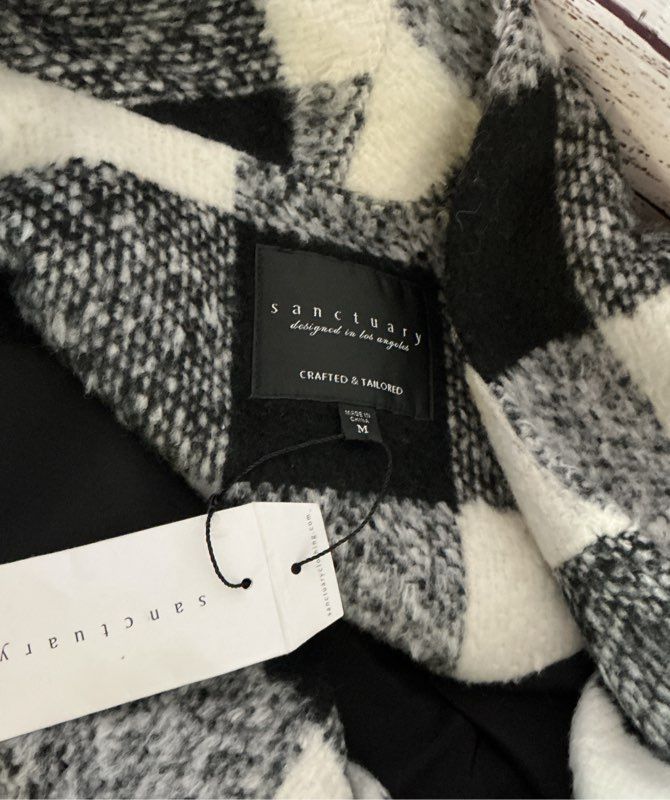 Women's NWT Sanctuary Black and White Plaid Coat Size M Retail $180