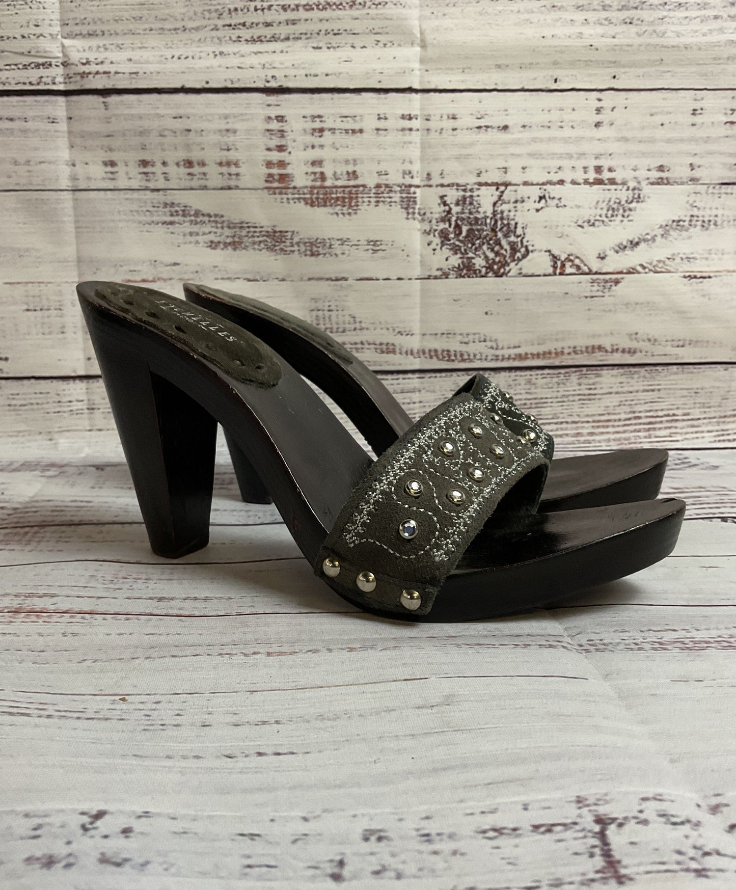 Y2K Whimsy Fairy Seychelles Brown Wood Heel w/Embroidery and Rhinestones Size6.5
