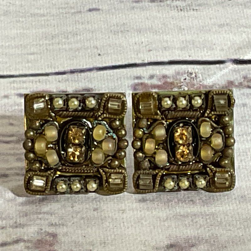 AYALA BAR Silver Tone & Rhinestone .5" Square Earrings (NO BACKINGS)