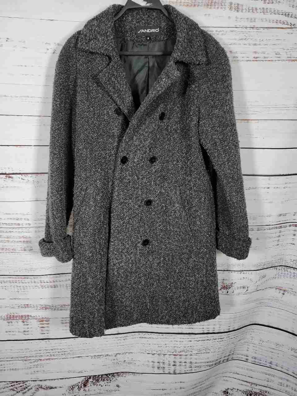 Women's Sandro Charcoal Gray Tweed Coat Size 10