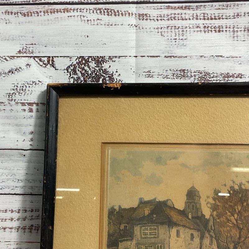 VTG. "La Petite Epicerie" Framed Etching Signed L. Davril (Lucien Dasselborne)