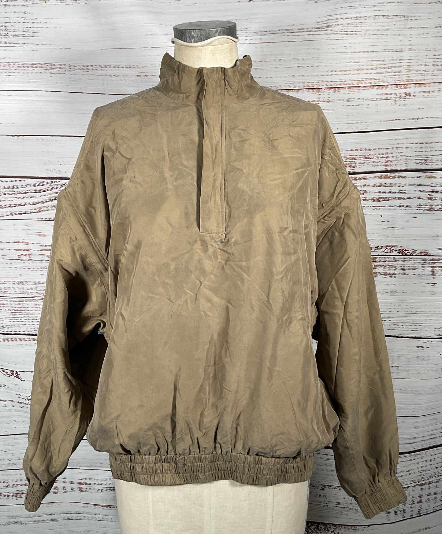 Bobby Chan Vintage Silk Quarter Zip Jacket Tan Large