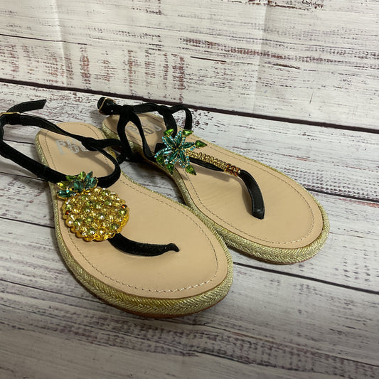 BIBI LOU Women's Black Palm Tree Pineapple Rhinestone Thong Sandals- SZ 37