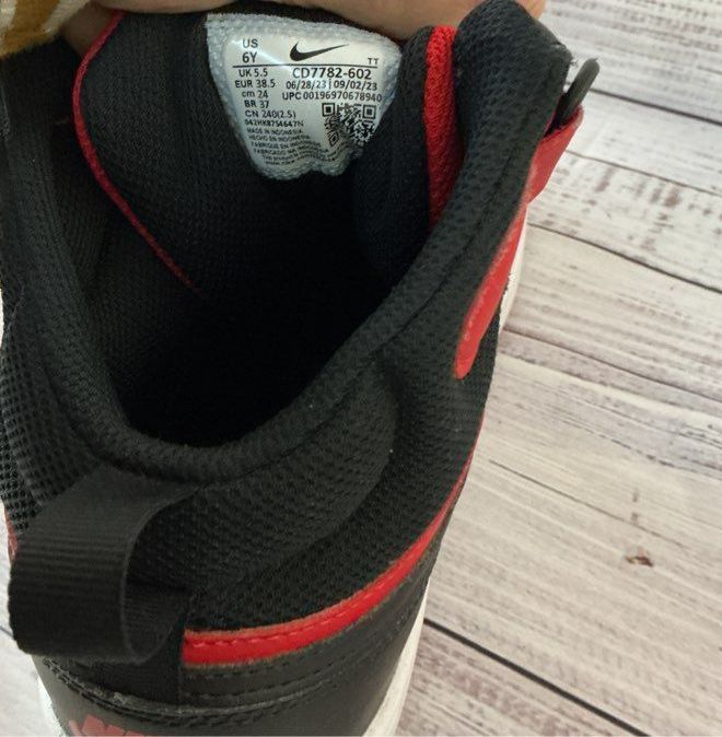 Big Kids Nike Court Borough Mid 2 Black And Red Sneaker Size 6Y
