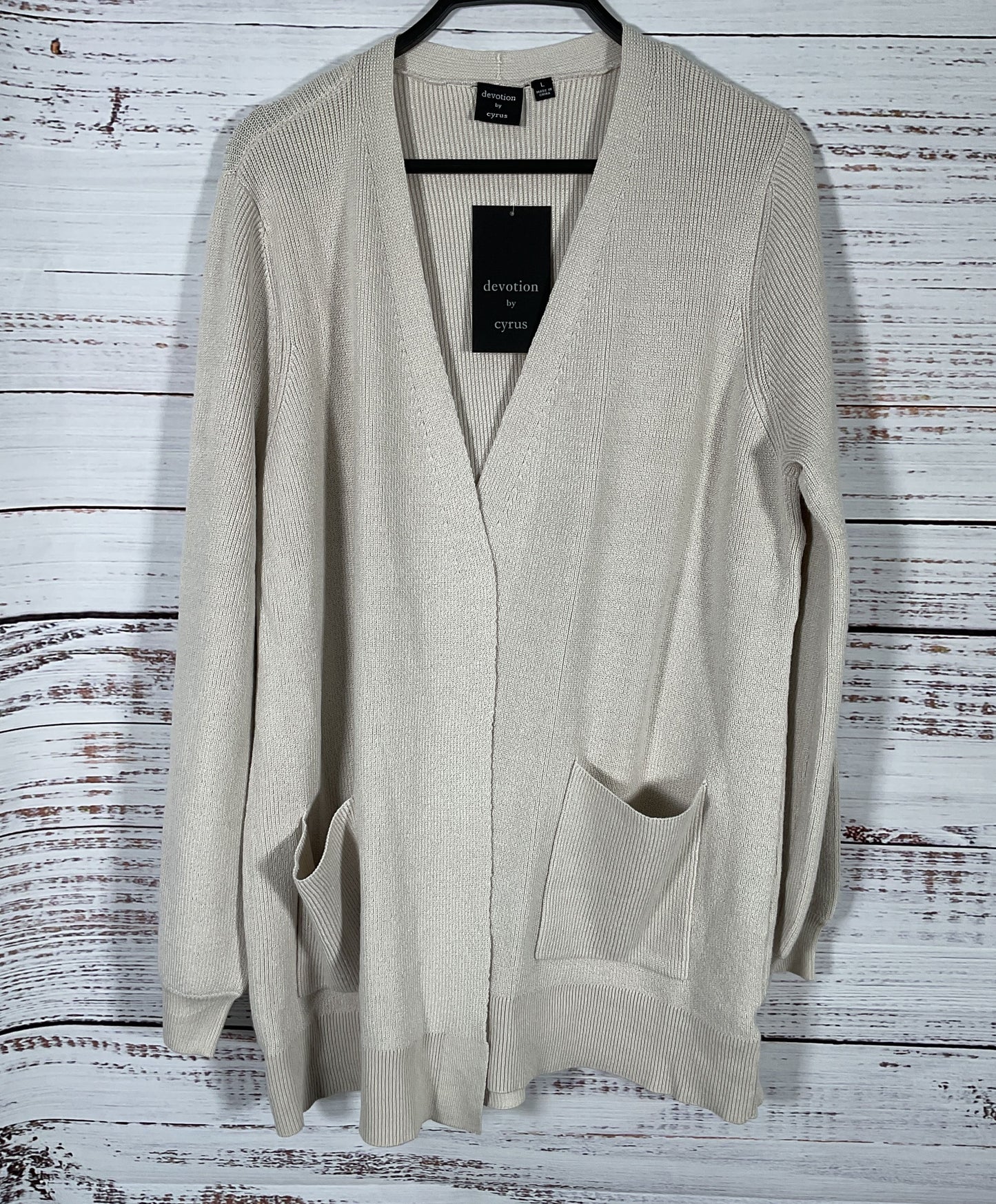 Devotion by Cyrus Women's Beige Open Cardigan Sweater Size L