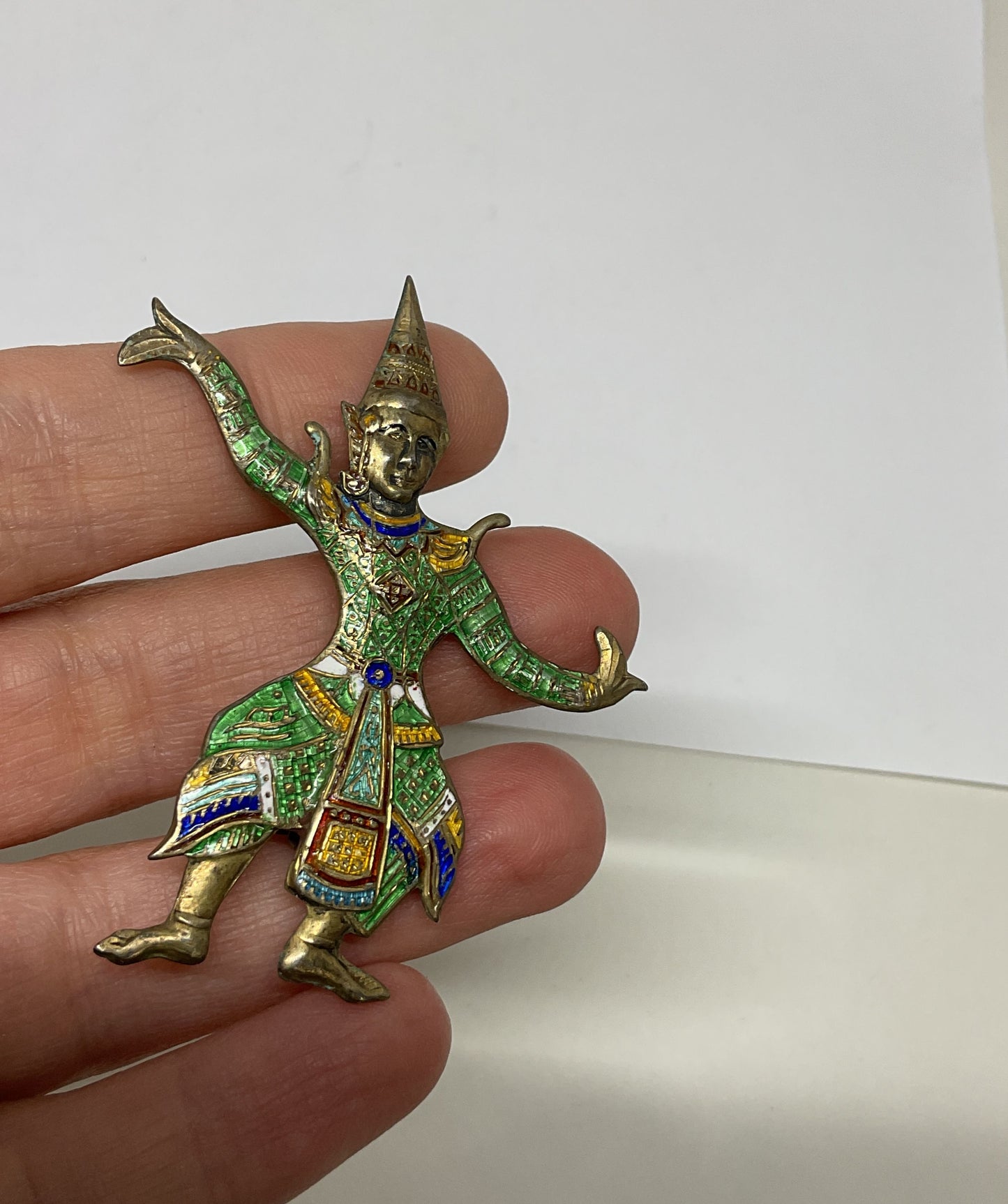 Siam Sterling Silver Vintage Enameled Brooch