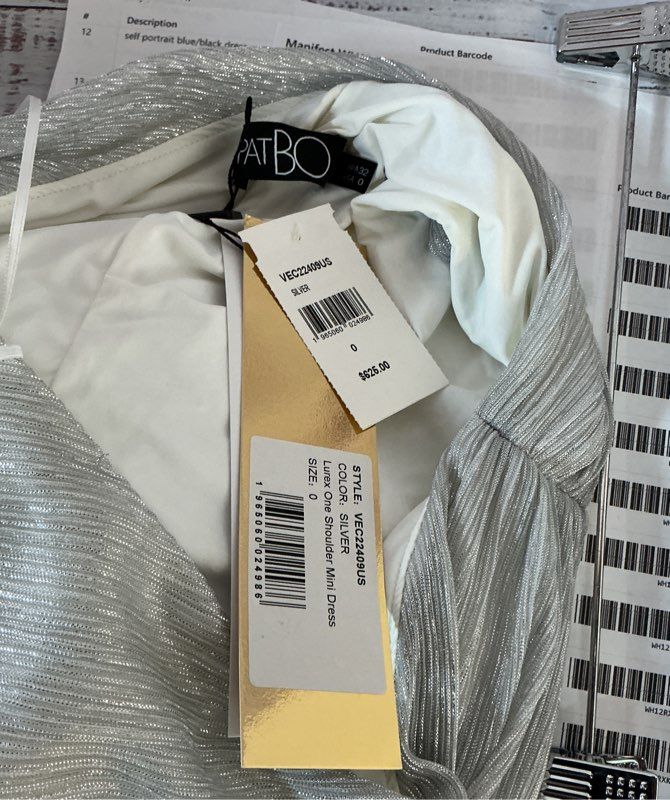 NWT Women's PatBO Silver Lurex One Shoulder Mini Dress Size 0 Retail $626