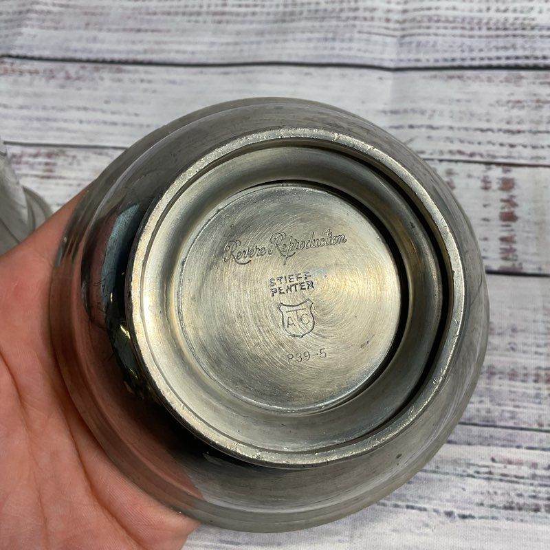 Lot Of 2 VTG. Pewter Dishes 4"x3" Tiffany Cup, 2"x4" Revere Reproductions Bowl