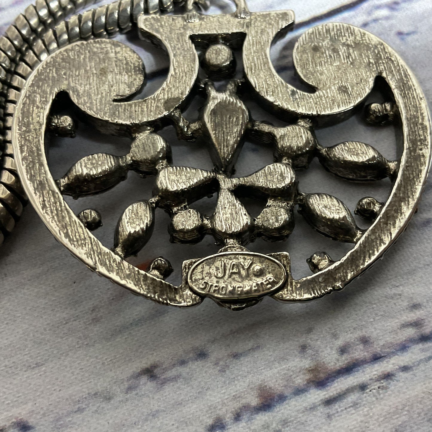 VTG. JAY STRONGWATER Silver Tone Chunky Pendant with Thick Snake Chain Necklace