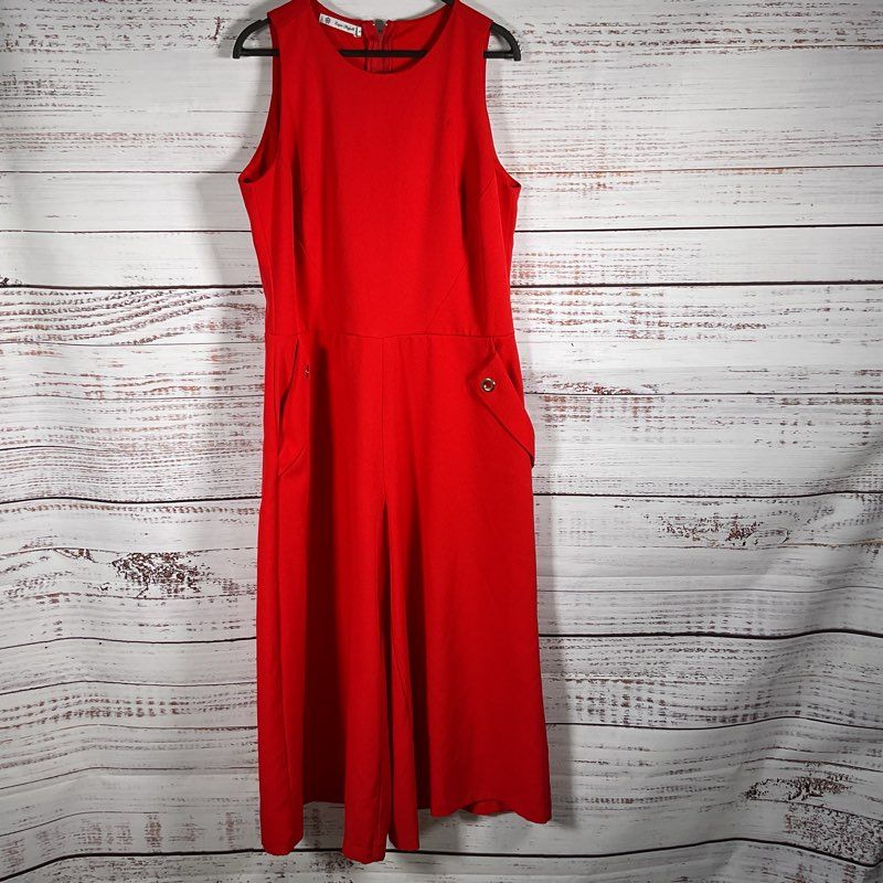 LUZIA FAGGOLLI Women's Red Sleeveless Wide Leg Crop Jumpsuit- SZ 44