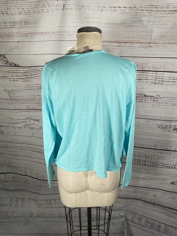 NWT Women's J Jill Blue Robin Egg Linen Blend Open Cardigan - Size L