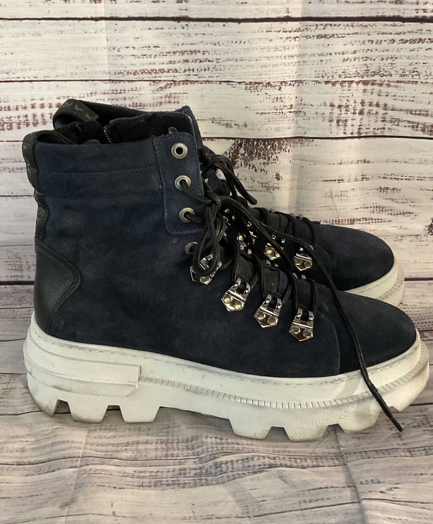Karl Lagerfeld Paris Suede Ankle Platform Boots Blue 10.5
