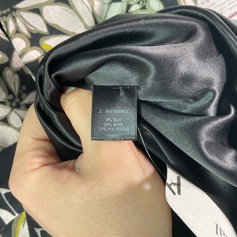 J. Mendel Black Wool Blend Floral Short Sleeve Mini Dress - Size 10