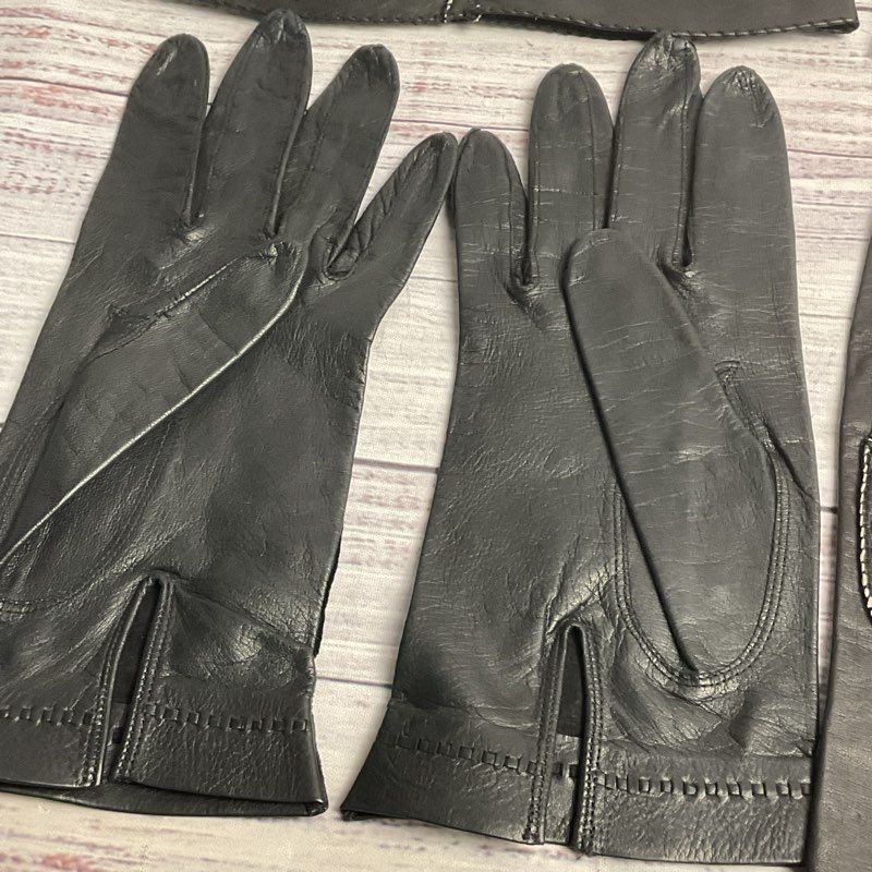 VTG. Mixed Lot of 4 Pairs of Black Leather Stitch Detail Driving Gloves sz Small